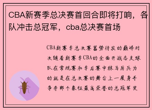 CBA新赛季总决赛首回合即将打响，各队冲击总冠军，cba总决赛首场