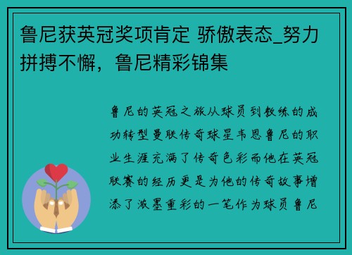鲁尼获英冠奖项肯定 骄傲表态_努力拼搏不懈，鲁尼精彩锦集
